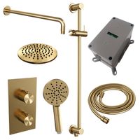 Regendoucheset Inbouw Brauer Gold Carving Thermostatisch 20 cm met 3-Weg Omstelling, Gebogen Wandarm, Glijstang en Handdouche 3-Standen Geborsteld - thumbnail