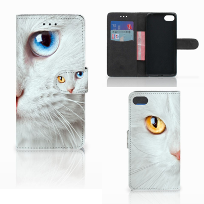 Huawei Y5 2018 Telefoonhoesje met Pasjes Witte Kat Huawei Y5 2018 Telefoonhoesje met Pasjes Witte Kat