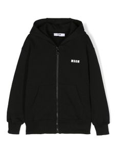 MSGM Kids hoodie zippé à logo imprimé - Noir