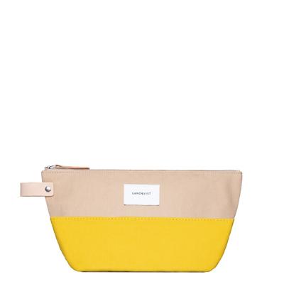 Sandqvist Cleo Wash Bag multi yellow / beige with natural leather Toilettas Sandqvist Cleo Wash Bag multi yellow / beige with natural leather Toilettas