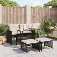 4-delige Loungeset met kussens poly rattan bruin - thumbnail