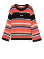 MSGM Kids pull rayé à logo brodé - Orange - thumbnail