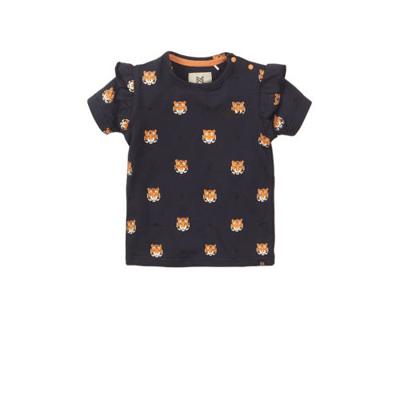 Koko Noko T-shirt met all over print en ruches donkerblauw/oranje Koko Noko T-shirt met all over print en ruches donkerblauw/oranje