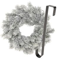 Kerstkrans 35 cm - groen - besneeuwd - met zwarte hanger/ophanghaak - kerstversiering - thumbnail