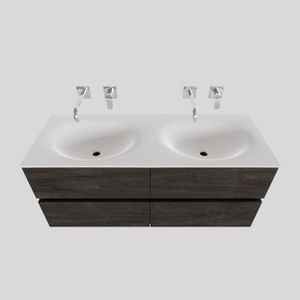 Badkamermeubel Solid Surface BWS Stockholm 120x46 cm Dubbel Wood Dark Brown 4 Laden (0 kraangaten)