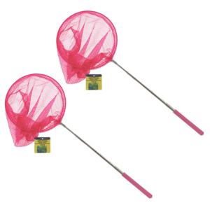 Telescopisch visnet/schepnet - 2x - roze - metaal - 38 tot 86 cm - uitschuifbaar