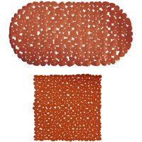 MSV Douche/bad anti-slip matten set badkamer - pvc - 2x stuks - terracotta - 2 formaten