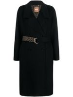 BOSS monogram-jacquard belt wool-blend coat - Noir - thumbnail