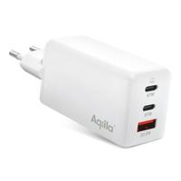 Aqiila USB oplader, 67W, USB-C Adapter, Snellader GaN, PD Power Delivery, 2x USB-C, 1x USB-A, 100-240V, compact design, Chargebird W3 Wit