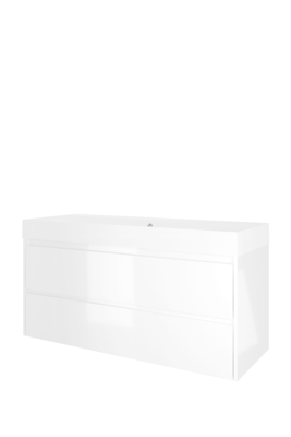 Proline polystone Loft wastafelonderkast met 2 lades en polystone wastafel zonder kraangat 120 x 62 x 46 cm, glanzend wit / mat wit