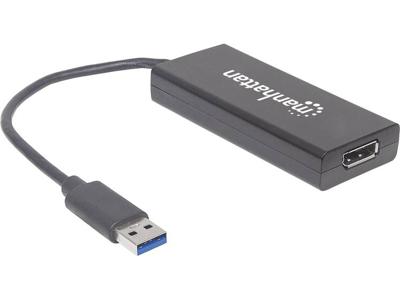 Manhattan USB 3.0 / DisplayPort Adapter [1x USB 3.0 stekker A - 1x DisplayPort bus] Zwart Kleurcodering, Flexibel, Folie afscherming, UL gecertificeerd,