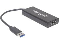 Manhattan USB 3.0 / DisplayPort Adapter [1x USB 3.0 stekker A - 1x DisplayPort bus] Zwart Kleurcodering, Flexibel, Folie afscherming, UL gecertificeerd,