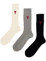 AMI Paris chaussettes nervurées à logo brodé - Tons neutres - thumbnail