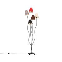 QAZQA Design vloerlamp zwart met stoffen kappen 5-lichts - Melis - thumbnail