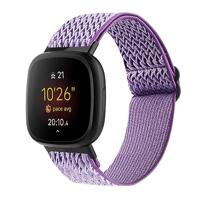 By Qubix - Compatible met Fitbit Versa 3/4 & Sense 1/2 Nylon loop bandje - Paars - Compatible fitbit bandje