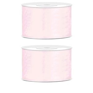 2x Hobby/decoratie licht poeder roze satijnen sierlinten 3,8 cm/38 mm x 25 meter