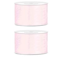 2x Hobby/decoratie licht poeder roze satijnen sierlinten 3,8 cm/38 mm x 25 meter - thumbnail