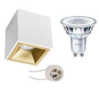 Philips - Opbouwspot Set - Corepro 830 36d - Pragmi Cliron Pro - Gu10 Fitting - Dimbaar - Opbouw Vierkant - Mat Wit/goud