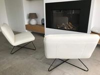 Set van 2 leren fauteuils zonder armleuning met kruisframe - wit leer - Echt leer, Industrieel, ontdek de vele Leersoorten en Kleuren bij ShopX - thumbnail