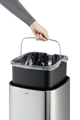 Durable 342323 342323 Afvalbak 35 RVS (l x b x h) 30.5 x 30.5 x 69 cm Zilver Met One-Touch-dekselopener 1 stuk(s)