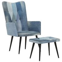 Fauteuil met voetensteun patchwork canvas blauw denim - thumbnail