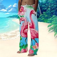 Voor heren Broek Zomerbroek Strandbroeken Trekkoord Elastische taille Recht been dier Flamingo Grafische prints Comfort Casual Dagelijks Feestdagen Streetwear Hawaii Blozend Roze blauw Lightinthebox