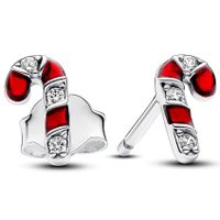 Pandora 292996C01 Oorknoppen Candy Cane zilver-emaille-zirconia rood-wit - thumbnail