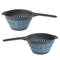 Excellent Houseware opvouwbaar vergiet - 2x - zwart/blauw - 37 x 19 cm