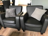 Set van 2 leren fauteuils met houten poten - zwart leer - Echt leer, Landelijk, ontdek de vele Leersoorten en Kleuren bij ShopX