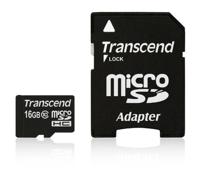 Carte mémoire Micro Secure Digital (micro SD) Transcend compatible 16Go SDHC Class 10 avec adaptateur