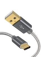 CableCreation 50 cm korte USB C-kabel, gevlochten USB-C oplaadkabel datakabel, 3A Type C snellaadkabel compatibel met MacBook, Galaxy S10/S9/S9 Plus/S8, Huawei P20/P30, enz., Grijs [56K Ohm-weerstand]