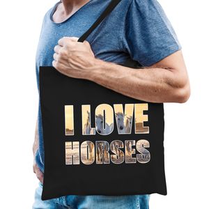 I love horses / paarden katoenen dieren tas zwart heren