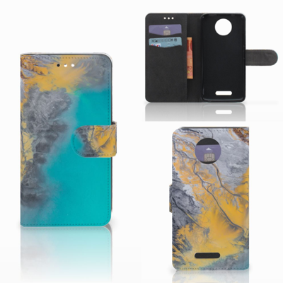 Motorola Moto C Plus Bookcase Marble Blue Gold