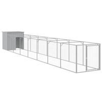 vidaXL Hondenhok met ren 110x813x110 cm staal lichtgrijs, hondenkennel, hondenverblijf, huisdierenhok, hondenbench, dierenverblijf, hondenhok met deur