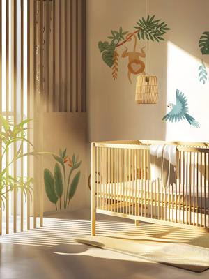 Stickers met bloemen en paradijsvogel YUTSUNI LILIPINSO groen