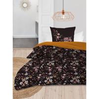Soleil D'ocre Dekbedovertrekset Flowers - 140 X 200 Cm - 57-draads Katoen - Zwart