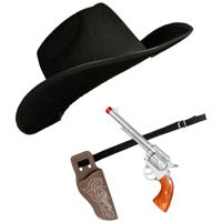 Carnaval verkleed set cowboyhoed Omaha - zwart - en holster met revolver - volwassenen - thumbnail