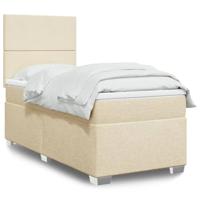 vidaXL Boxspring met matras stof crèmekleurig 100x200 cm, boxspring, ledikant, bedframe, bed, boxspring bed, bedbodem, seniorenbed, senioren bed