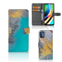 Motorola Moto G9 Plus Bookcase Marble Blue Gold