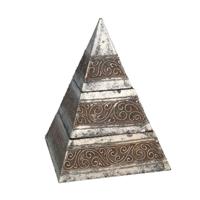 Piramide opbergkistje met deksel - 14 x 14 x 20 cm - zilver - Sieraden/spulletjes - metaal