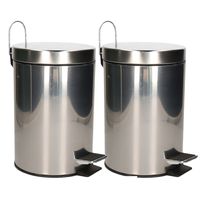 Pedaalemmer/prullenbak/vuilnisbak - 2x - 3 liter - zilver - RVS - 17 x 25 cm