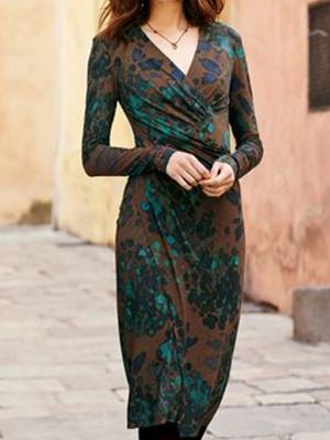 V Neck Ethnic Dress With No