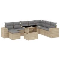 vidaXL 9-delige Loungeset met kussens poly rattan beige