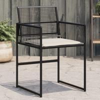 Tuinstoelen 4 st met kussens poly rattan zwart - thumbnail