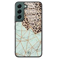 Samsung Galaxy S22 Plus glazen hardcase - Luipaard marmer mint - thumbnail