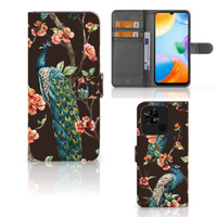 Xiaomi Redmi 10C Telefoonhoesje met Pasjes Pauw met Bloemen