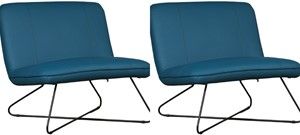 Set van 2 Blauwe leren industriële fauteuils zonder armleuning Smile - Toledo Leer Turquoise (blauw leer)