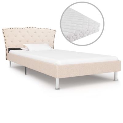 vidaXL Bed met matras stof beige 90x200 cm