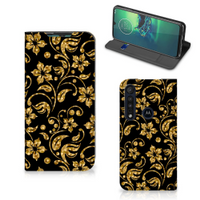 Motorola G8 Plus Smart Cover Gouden Bloemen