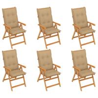 vidaXL Tuinstoelen 6 st met beige kussens massief teakhout